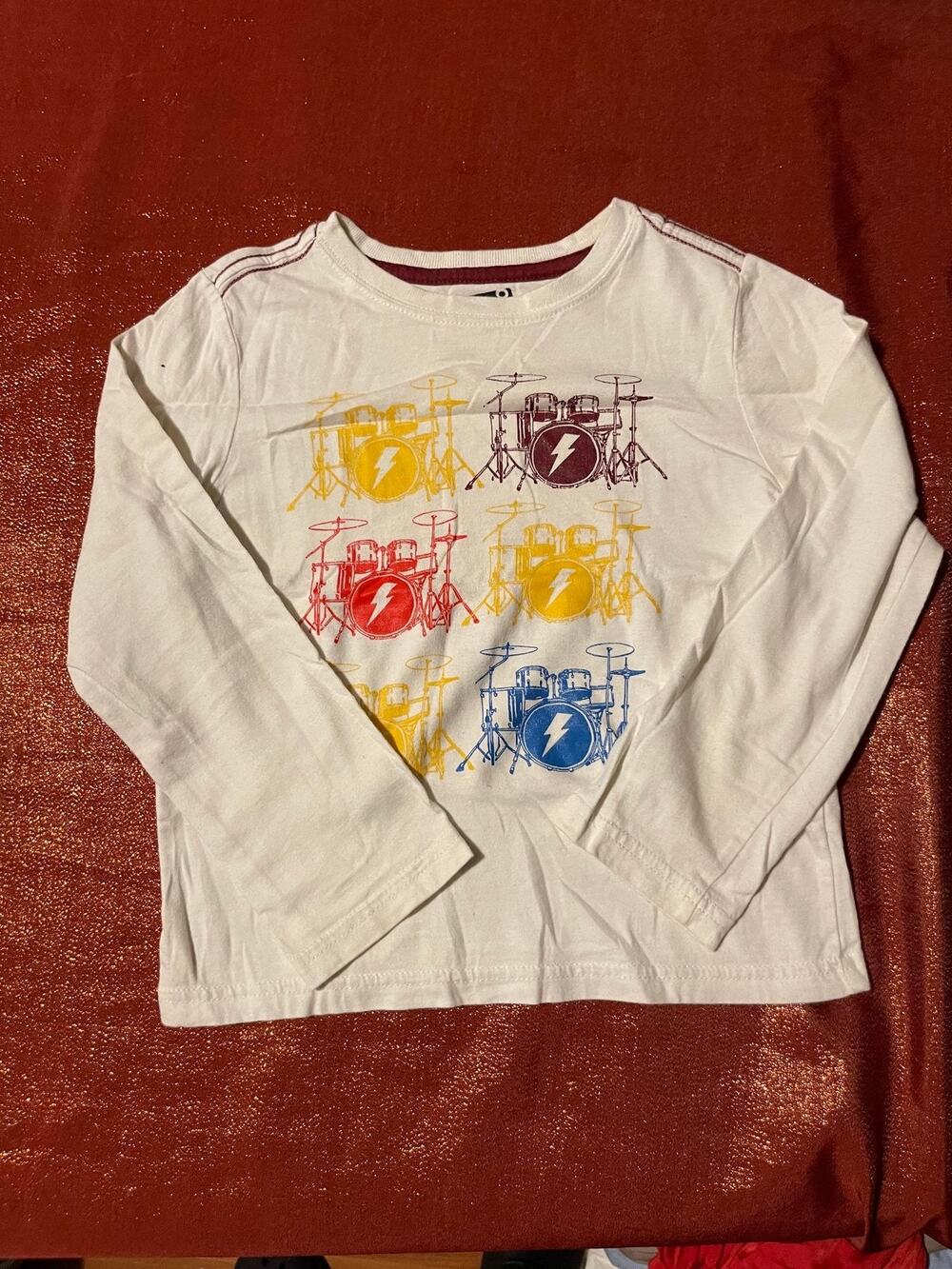 Crazy 8 Shirt Boys 5T Long Sleeve Drum Graphic Tee White Multicolor Toddler